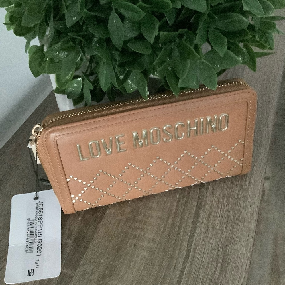 Authentic Love Moschino woven gold stud wallet